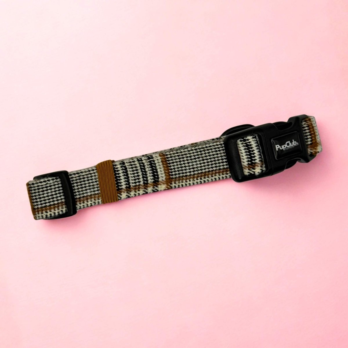 Foxbury Plaid Dog Collar reverse showing tan keeper and black quick-release buckle