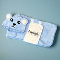 Blue Dog Drying Robe flat-lay with bear-ear hood and cream PupClub belly patch