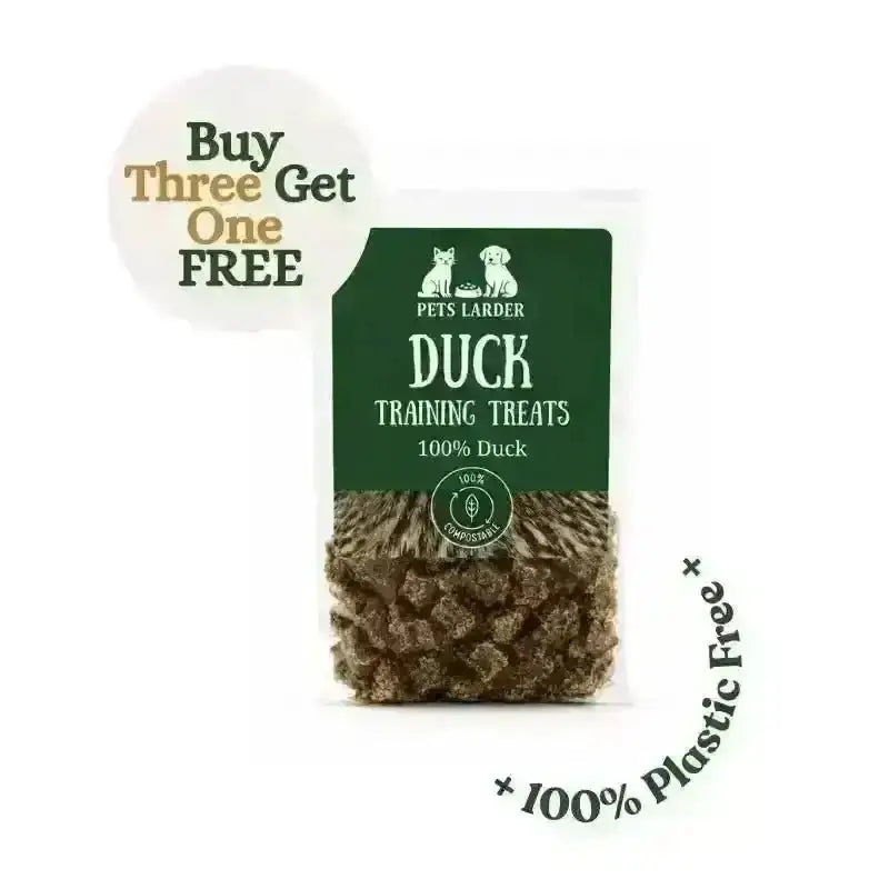 Bag of Pets Larder duck training treats with plastic-free badge