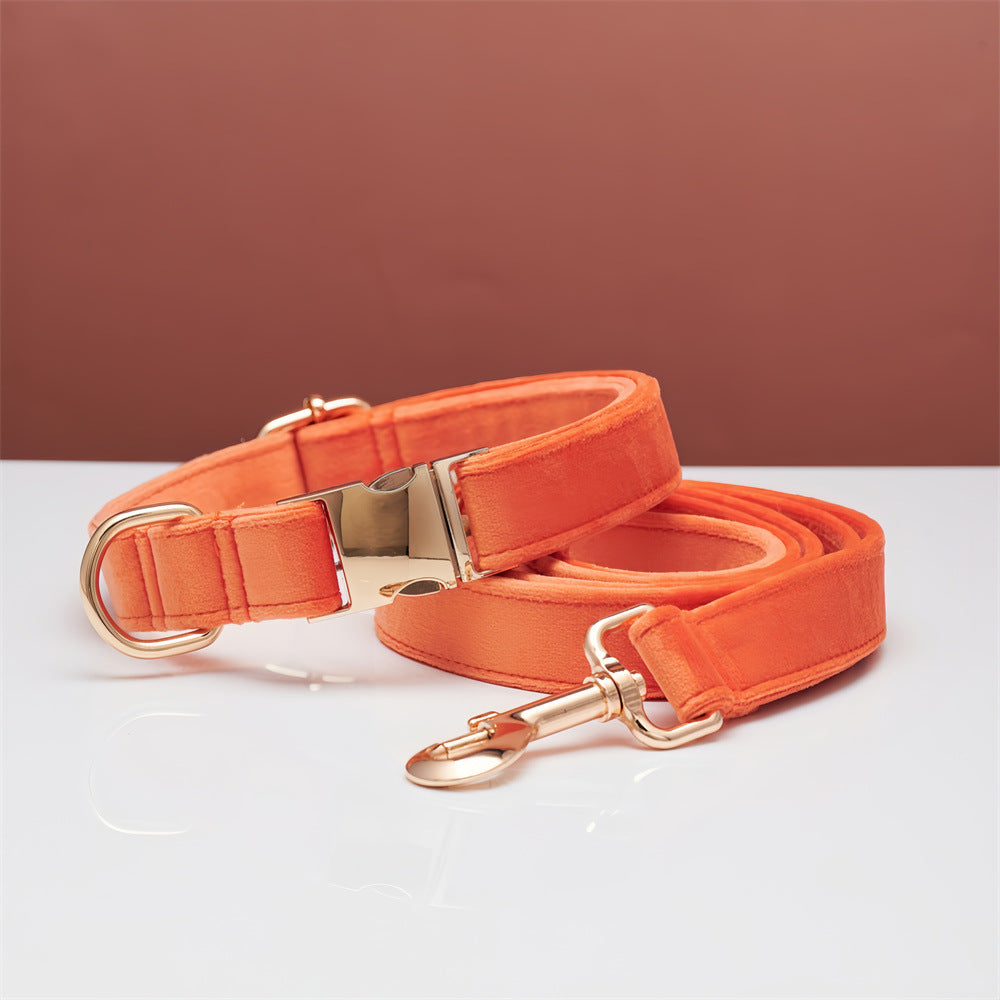 Orange velvet dog collar and matching lead