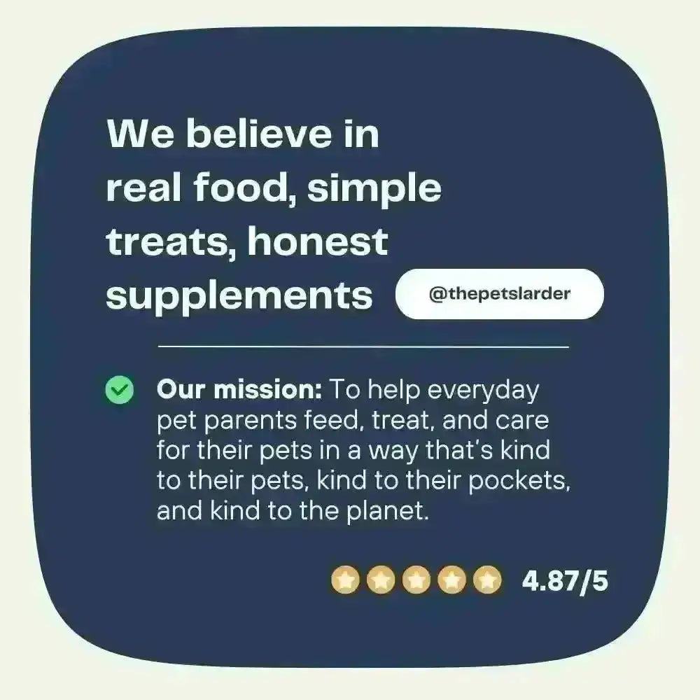 Pets Larder mission statement graphic: real food, simple treats