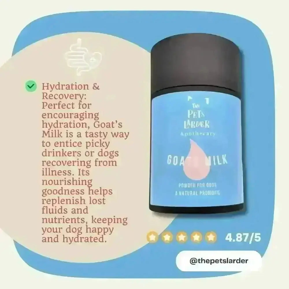 Goat's milk powder tub with serving information panel