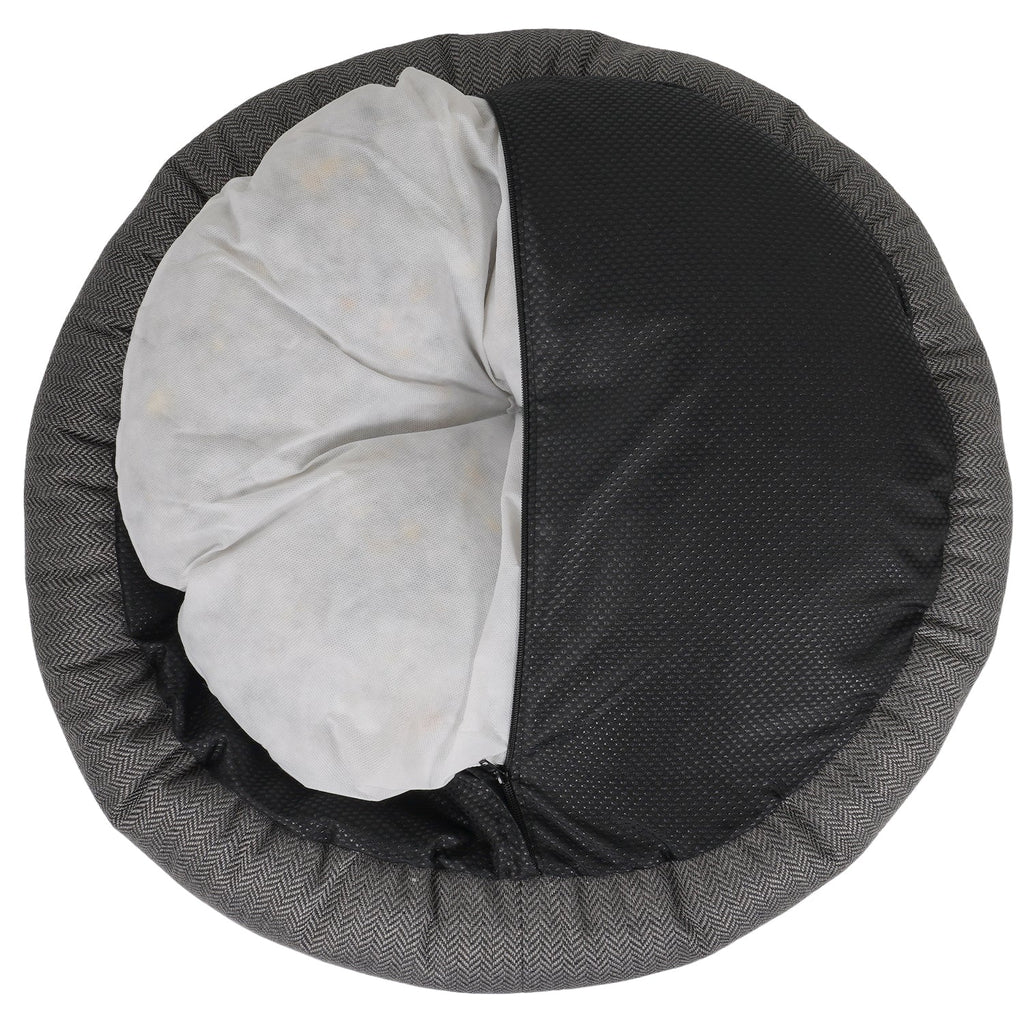 Balmoral Calming Donut Dog Bed – Herringbone & Faux Fur