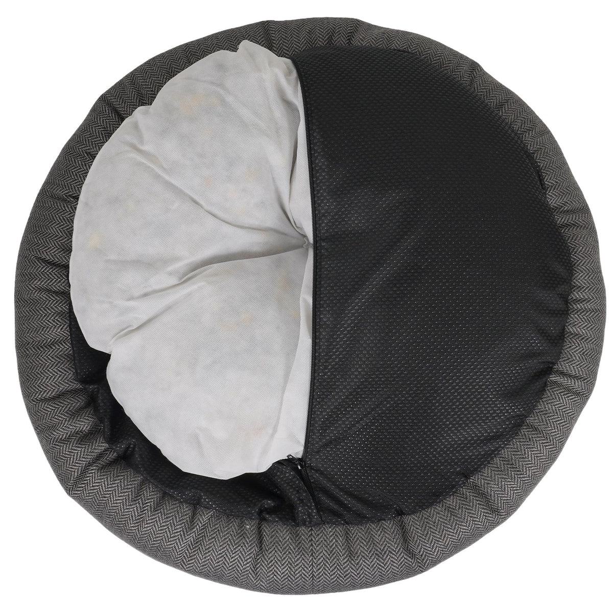 Balmoral Calming Donut Dog Bed – Herringbone & Faux Fur