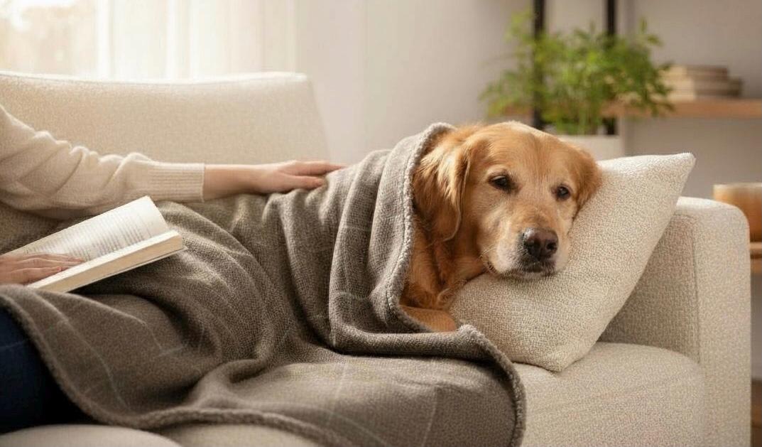 Reversible Sherpa Dog Blanket – Grey & Teal Check, Handmade