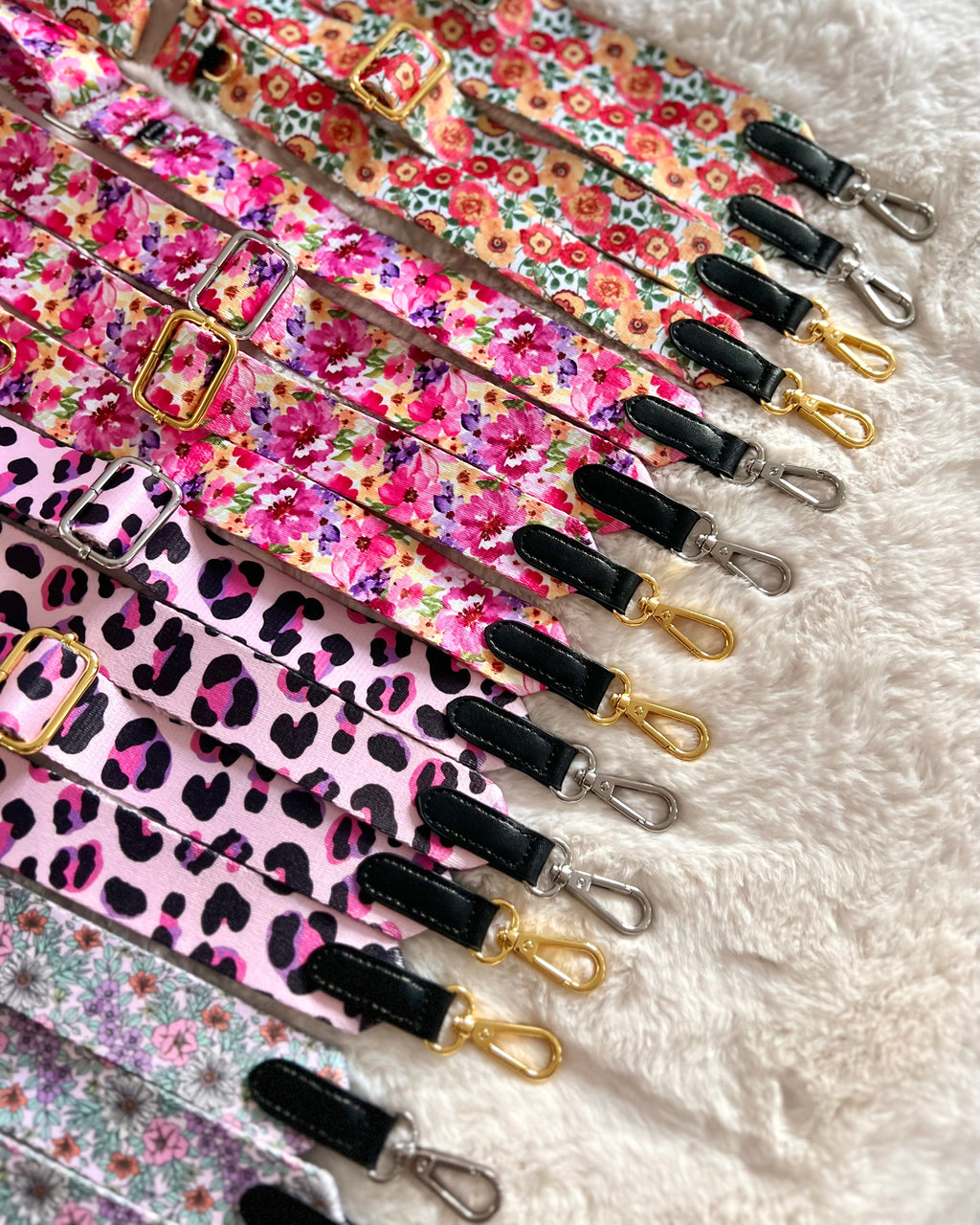Range of Hounds of Eden floral and pink leopard print straps