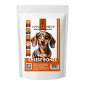 Judge's Choice Mini Cheese Bones 250g pouch with orange label and dachshund illustration