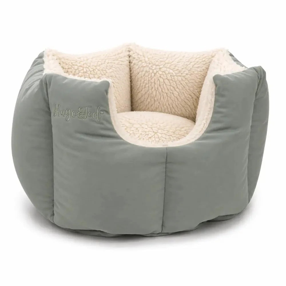 Sage green Large Waterproof Fortress Dog Bed with cream teddy lining