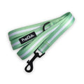 Pastel Green Stripe Dog Lead coiled, showing white stripes, padded handle and black clip