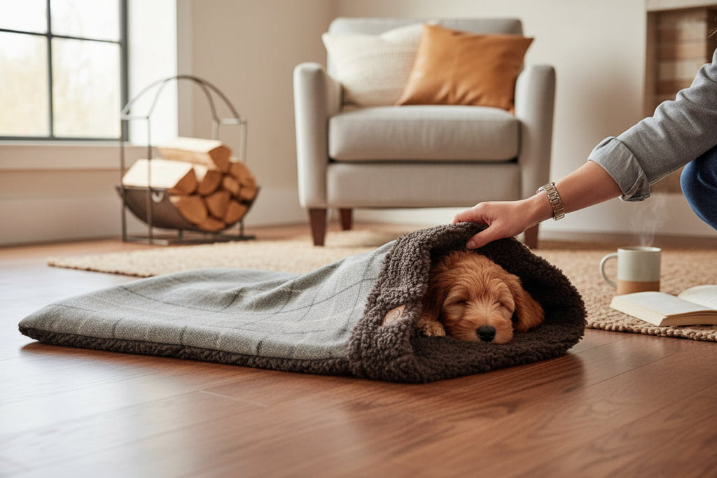 Handmade Sherpa Dog Snuggle Sack – Cozy Burrow Sleeping Bag for Dogs
