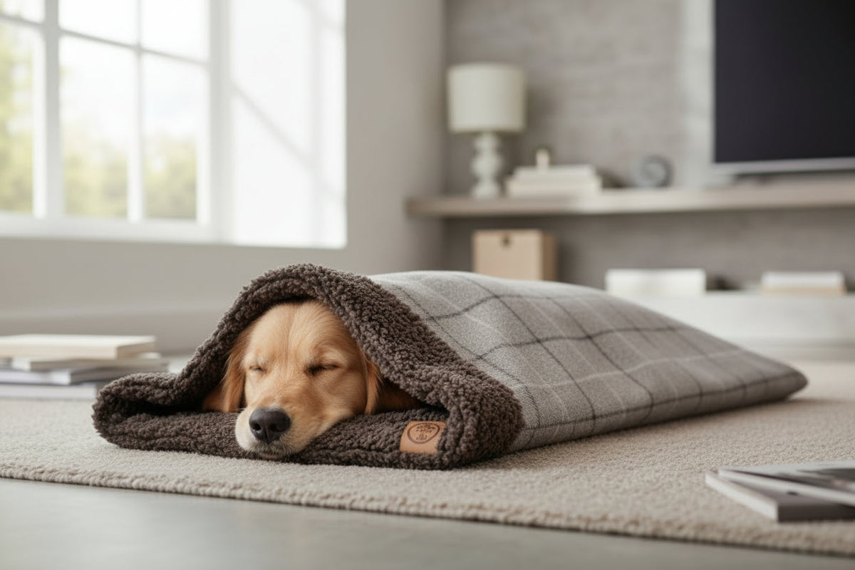 Handmade Sherpa Dog Snuggle Sack – Cozy Burrow Sleeping Bag for Dogs