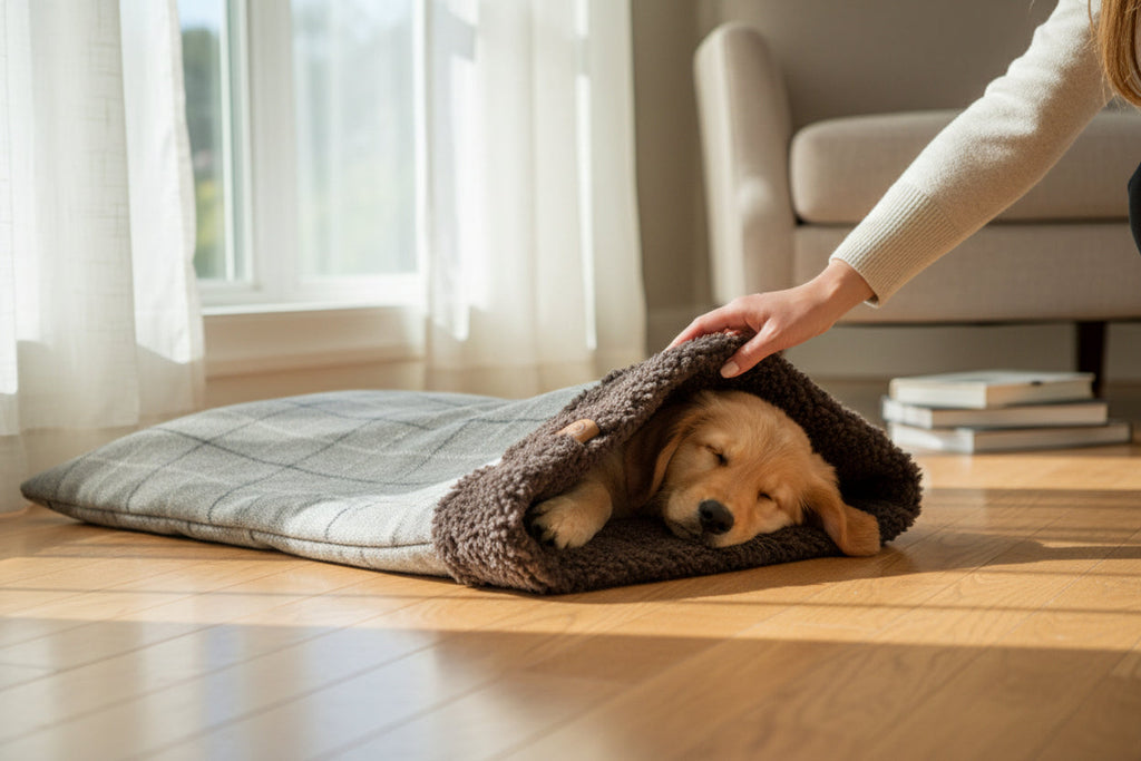 Handmade Sherpa Dog Snuggle Sack – Cozy Burrow Sleeping Bag for Dogs
