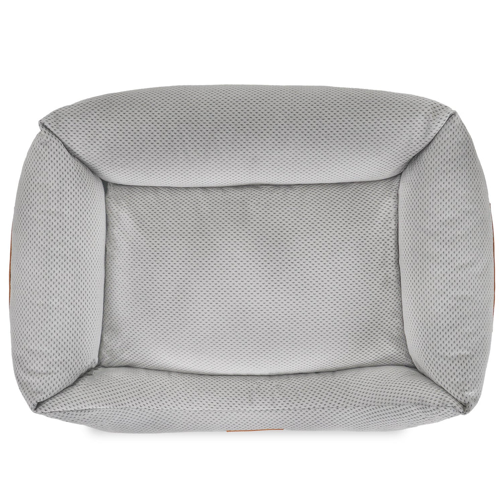 Top-down view of the Highclere grey bolster dog bed