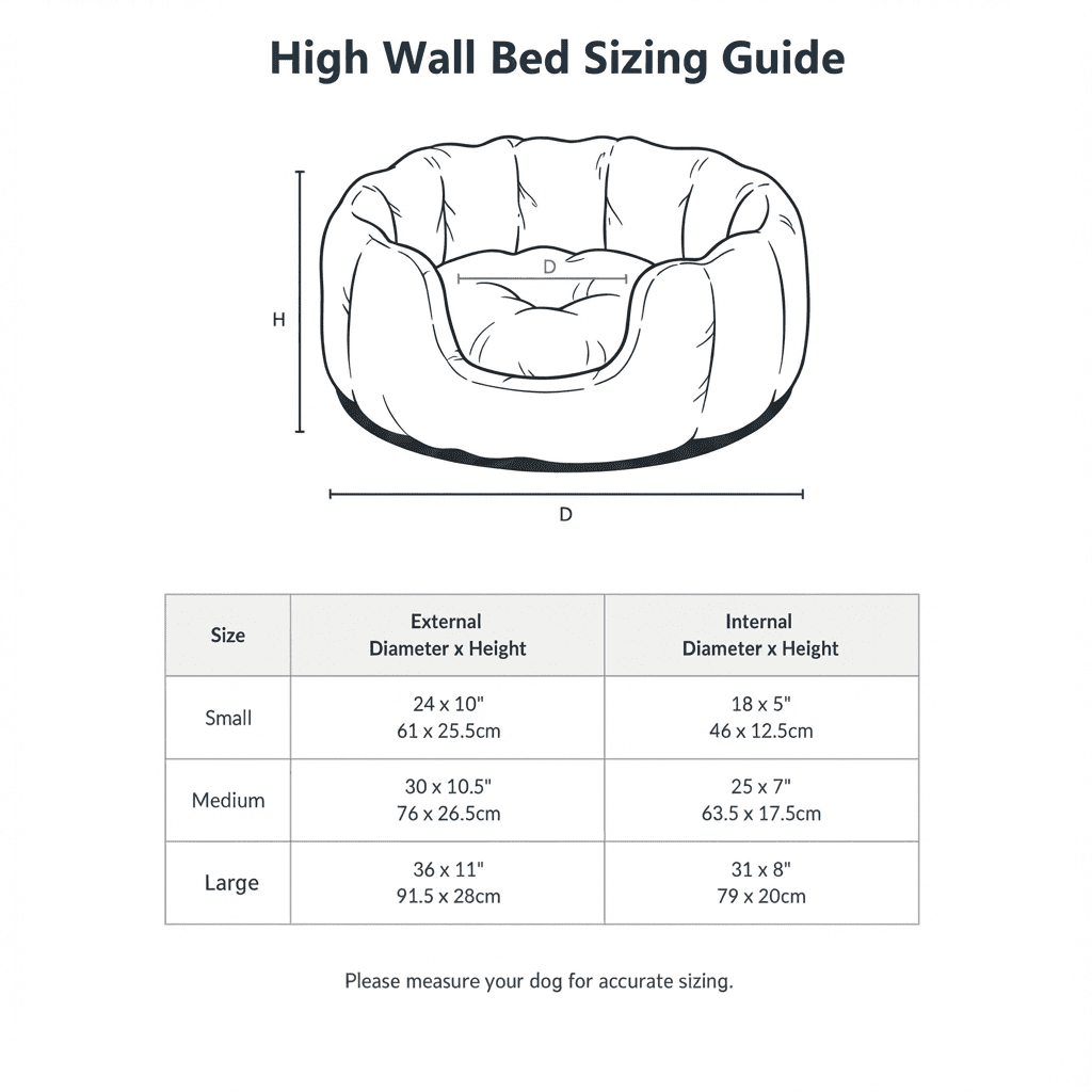 Cotswold high wall bed diagram with sizes in inches and centimetres