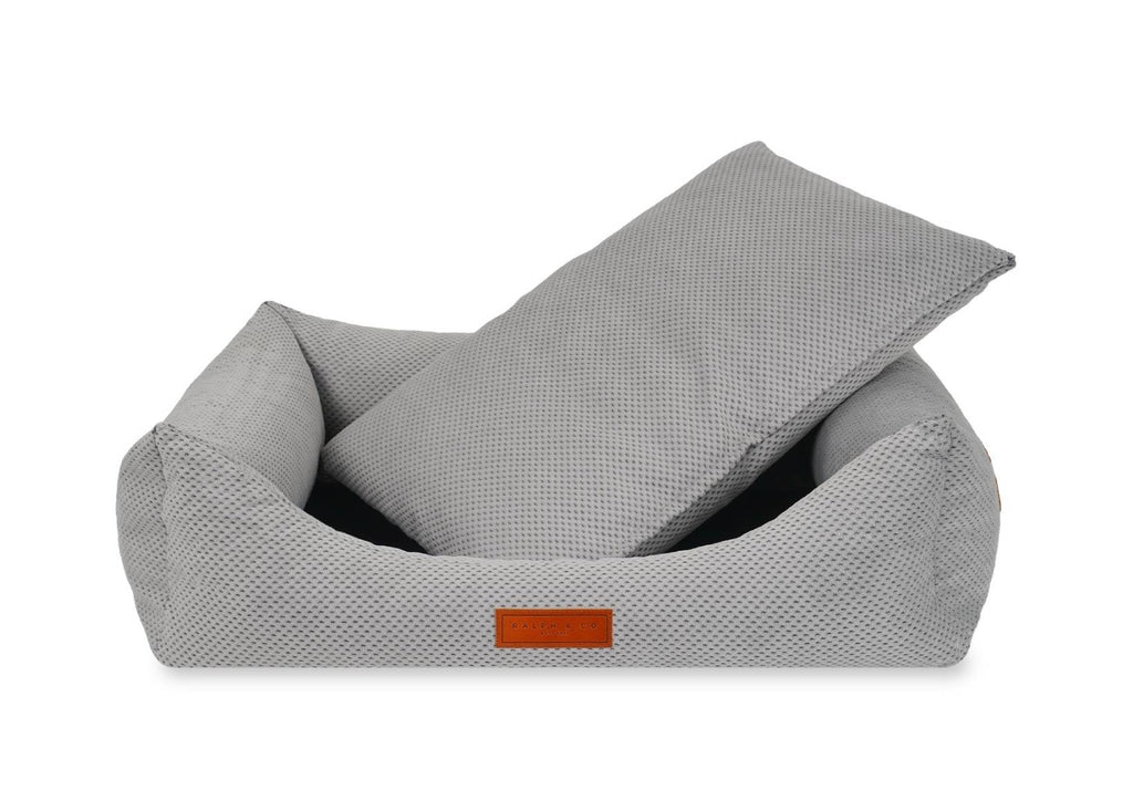 Highclere grey bed with its memory foam cushion lifted