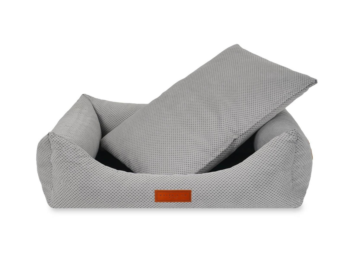 Highclere grey bed with its memory foam cushion lifted