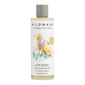 WildWash Senior Shampoo 250ml bottle with illustrated golden dog wrapped in a striped blanket