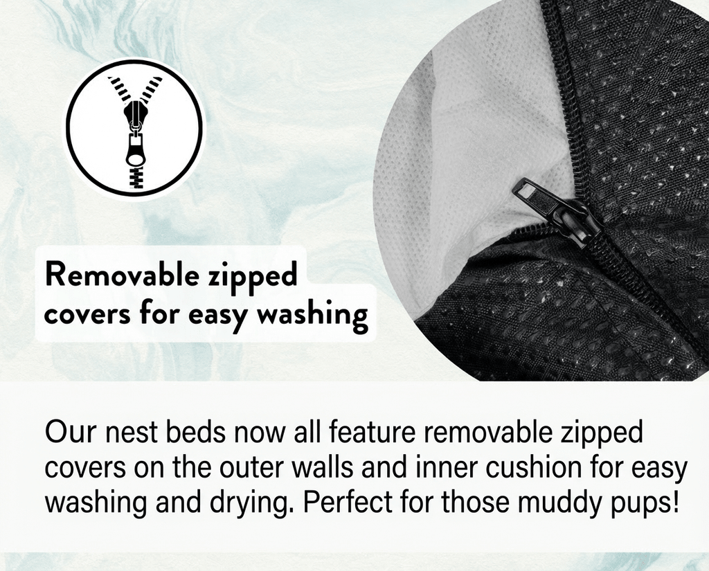 Infographic showing the removable zipped covers on the Lincoln tweed bed