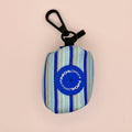 Sea Breeze Stripes Poo Bag Holder front view with blue PupClub dispenser and black clip