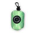 Pastel Mint Poo Bag Holder with round bag dispenser and black clip, front view