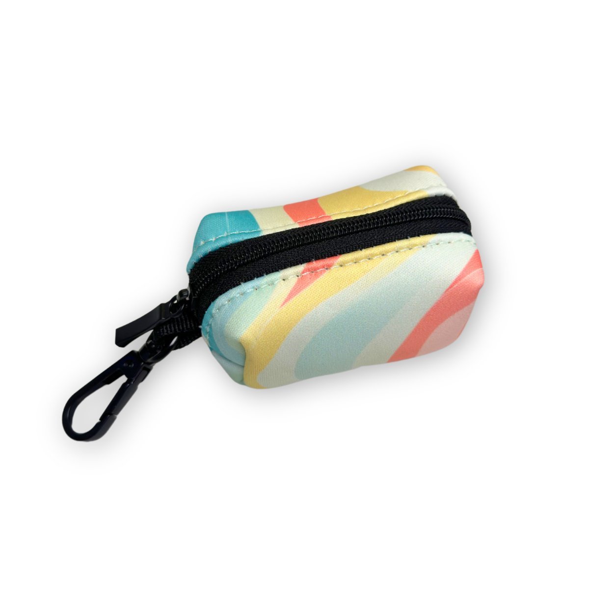 Pastel Waves Poo Bag Holder side view showing the black zip pocket and clip