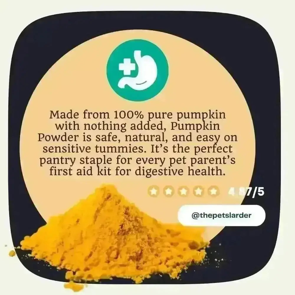 Pile of bright orange pumpkin powder with a text panel