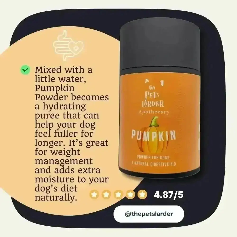 Pumpkin powder tub with a text panel about mixing with water