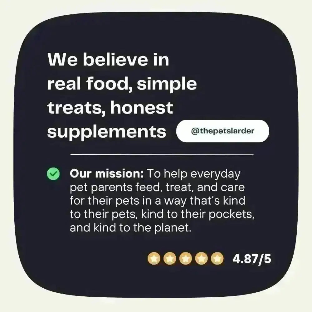 Pets Larder mission statement graphic: real food, simple treats