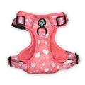 Rugged Rover Peachy Hearts harness front view, white hearts on peach-pink