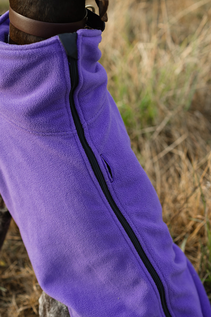 Cozy Fleece Dog Coat with Harness Hole – Purple
