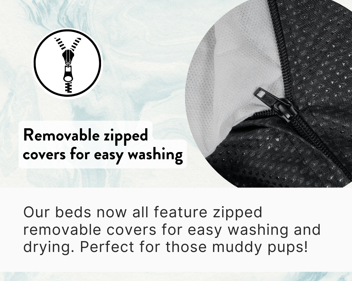 Infographic showing the removable zipped cover on the Richmond pillow bed