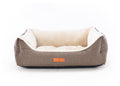 Lincoln brown herringbone tweed bolster dog bed with cream faux fur lining