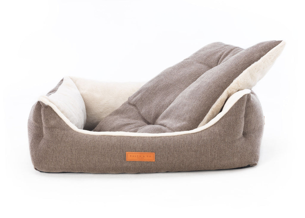 Lincoln tweed bolster bed with the reversible cushion lifted out