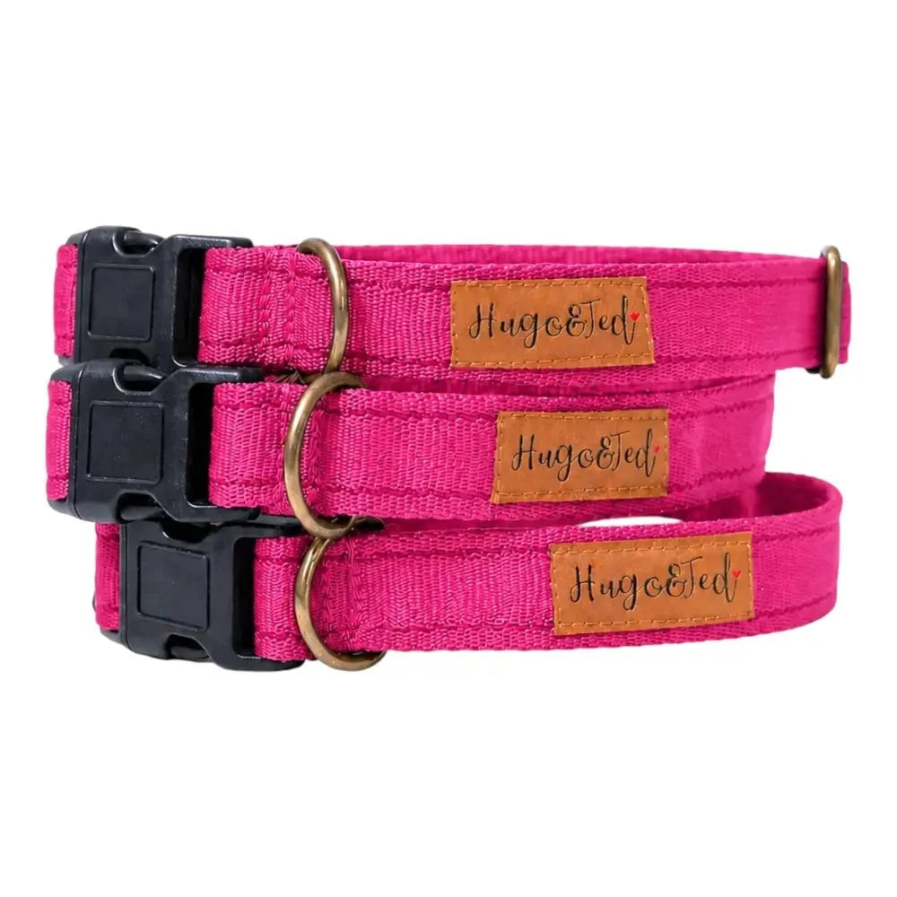 Three cerise pink Waterproof Dog Collars with black plastic buckles