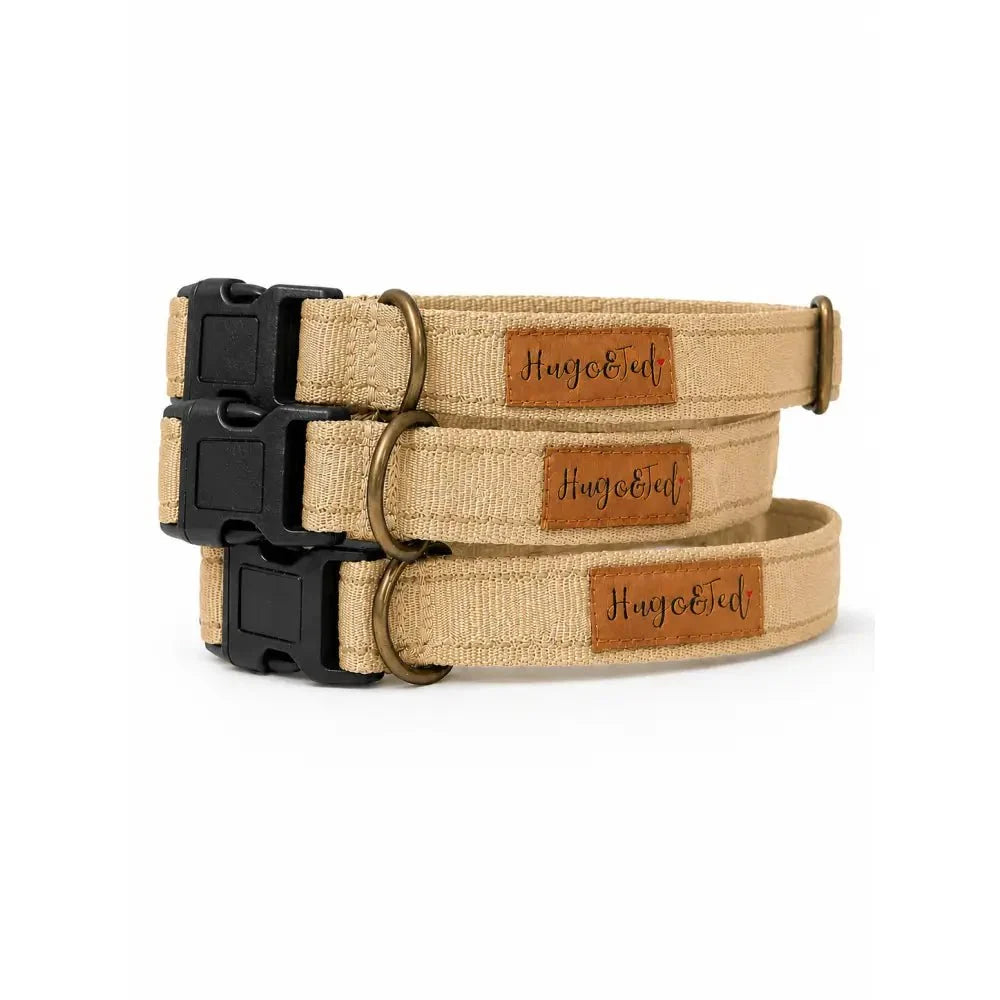 Three beige Waterproof Dog Collars with black plastic buckles