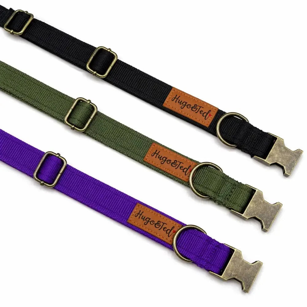 Black, khaki and purple Waterproof Dog Collars with brass metal buckles