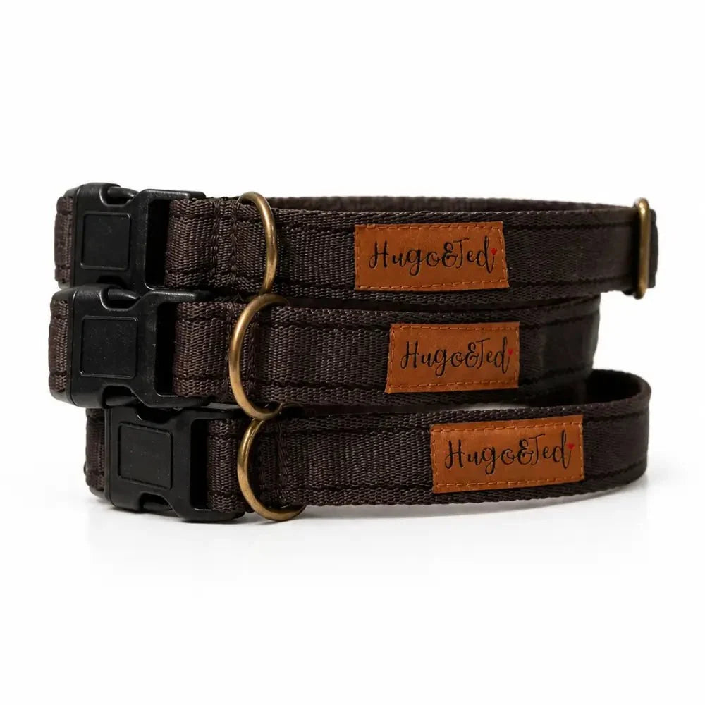 Three chocolate brown Waterproof Dog Collars with black plastic buckles