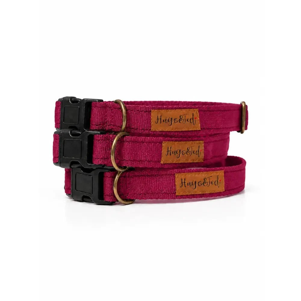 Three burgundy Waterproof Dog Collars with black plastic buckles