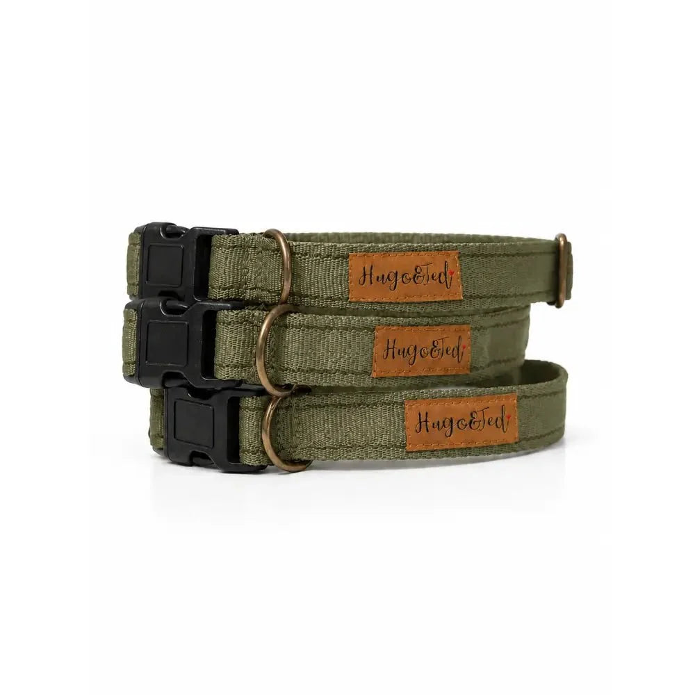 Three khaki Waterproof Dog Collars with black plastic buckles
