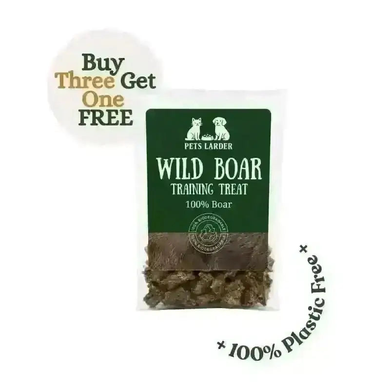 Bag of Pets Larder wild boar training treats with plastic-free badge